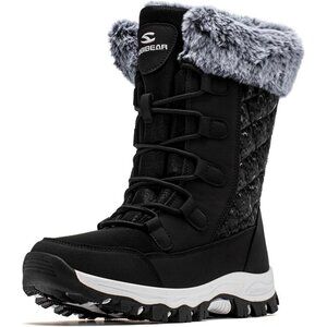 HOBIBEAR Women Waterproof Winter Snow Boots Black Fur Lined Insulated Warm Shoes